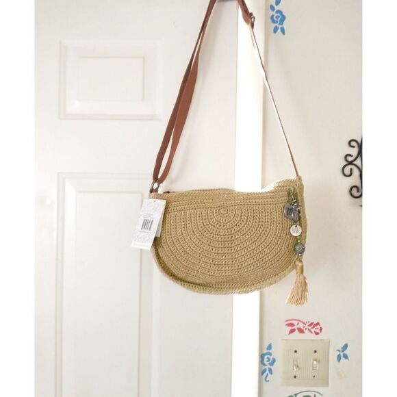 New! THE Sak Ryder Crochet Crescent Crossbody Bag Hobo Hand-Crocheted Bamboo Tan - Picture 7 of 8